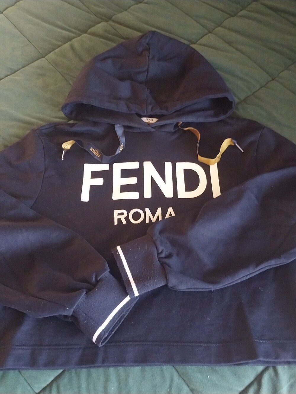 Fendi Black Hoodie Emboidered Crop Sweatshirt White Logo Womens Medium